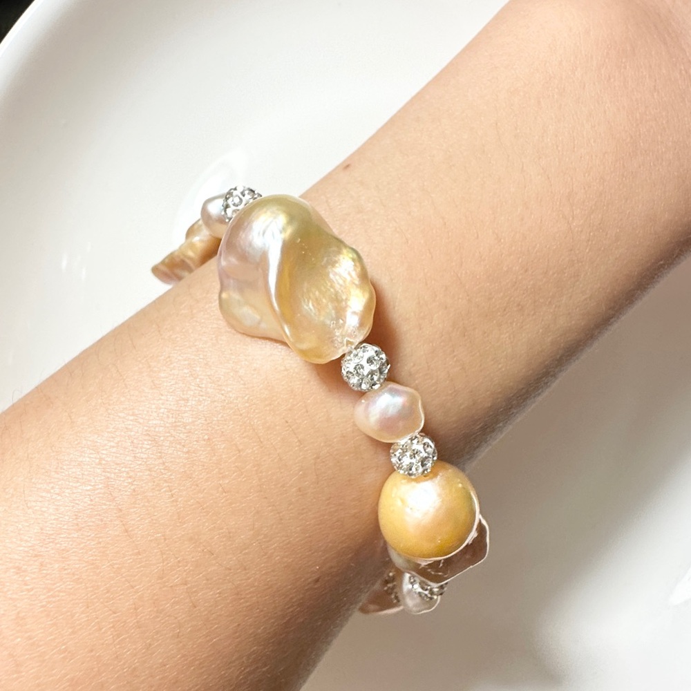 L4- Set of Freshwater Baroque Pearl Bracelet 7 inches & CZ Bracelet 6.75 in - Picture 3 of 10